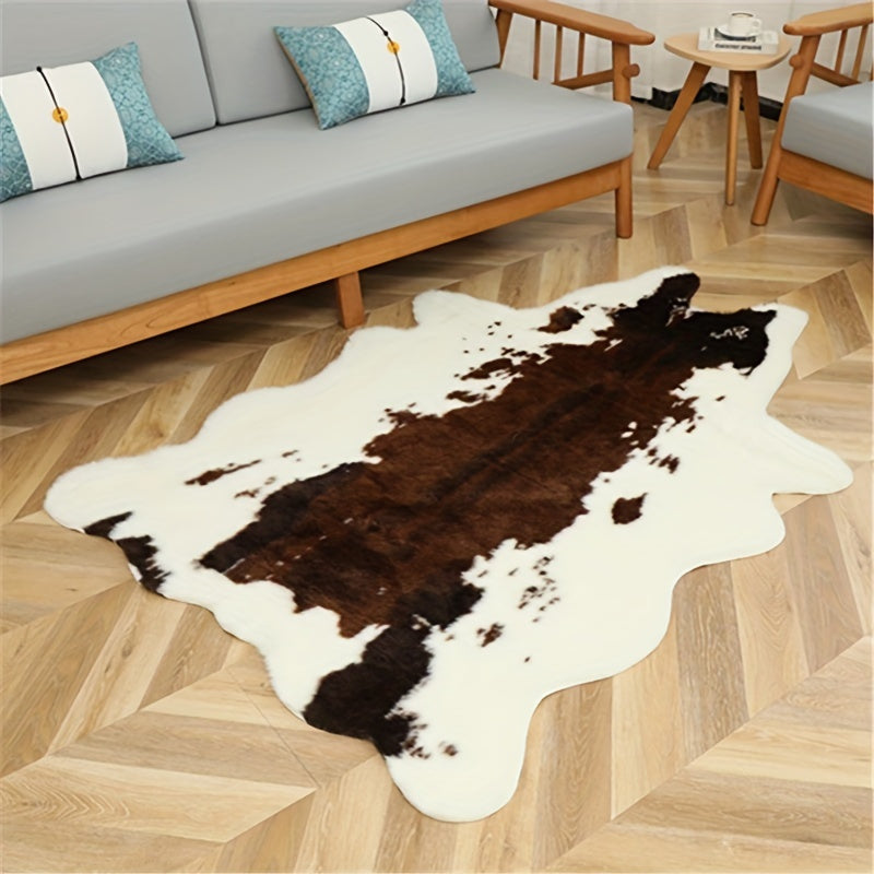 1pc Durable Faux Cowhide Rug - Washable, Low-Pile, Perfect for Bedroom and Living Room Decor - Western Style Animal Print Carpet for Home and Room Decor