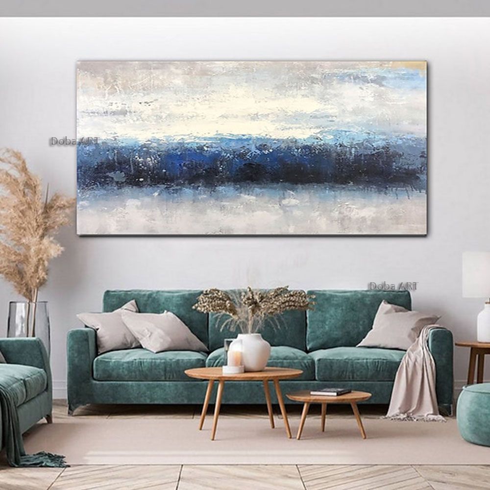 Handmade Oil Painting CanvasWall Art Decoration Abstract Knife Painting Landscape Bluefor Home Living Room hallway bedroom luxurious decorative painting