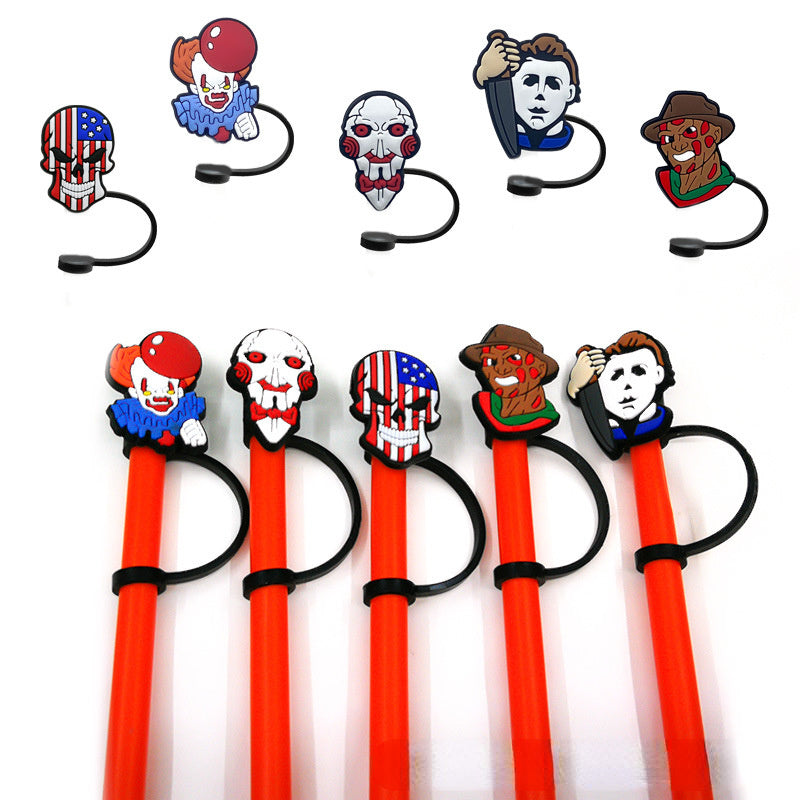 6pcs Reusable Silicone Straw Tip Caps - Scary Clown Design - Perfect for Halloween Decorations and Drinking