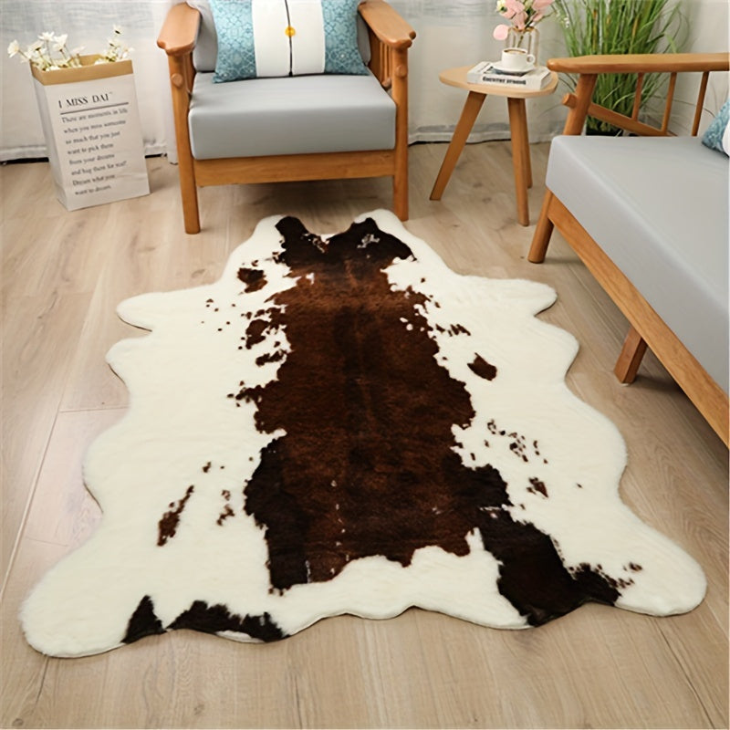 1pc Durable Faux Cowhide Rug - Washable, Low-Pile, Perfect for Bedroom and Living Room Decor - Western Style Animal Print Carpet for Home and Room Decor