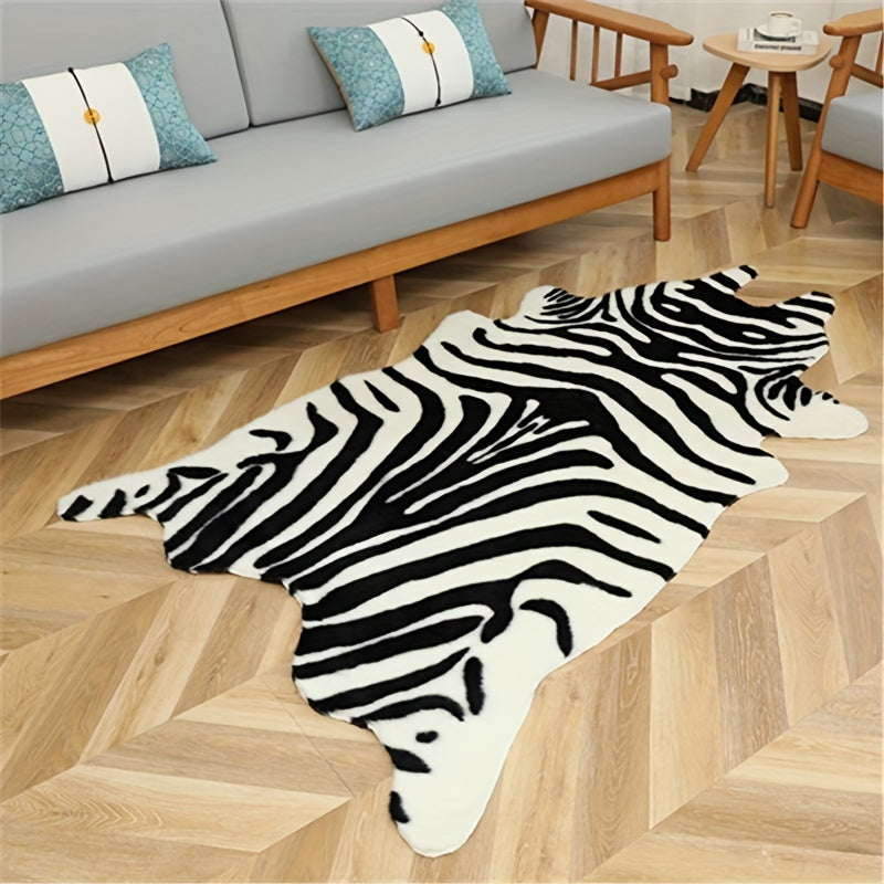 1pc Durable Faux Cowhide Rug - Washable, Low-Pile, Perfect for Bedroom and Living Room Decor - Western Style Animal Print Carpet for Home and Room Decor
