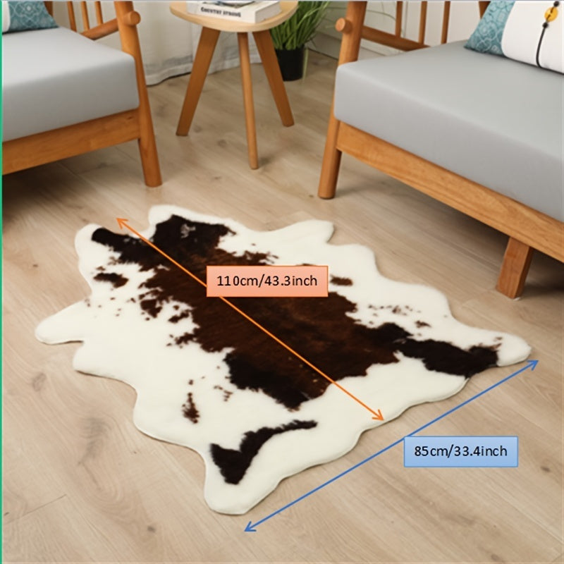 1pc Durable Faux Cowhide Rug - Washable, Low-Pile, Perfect for Bedroom and Living Room Decor - Western Style Animal Print Carpet for Home and Room Decor