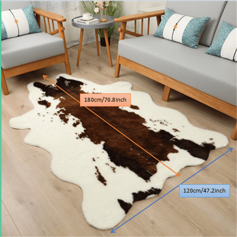 1pc Durable Faux Cowhide Rug - Washable, Low-Pile, Perfect for Bedroom and Living Room Decor - Western Style Animal Print Carpet for Home and Room Decor