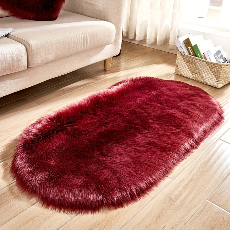 1pc Super Soft Area Rug, Plush Fluffy Faux Sheepskin Oval Floor Mat For Living Room Bedroom, Machine Washable Bedside Rugs, Shaggy Plush Carpet Faux Rug, Home Decor, Room Decor