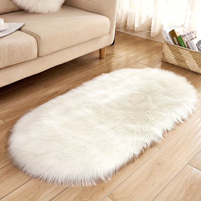 1pc Super Soft Area Rug, Plush Fluffy Faux Sheepskin Oval Floor Mat For Living Room Bedroom, Machine Washable Bedside Rugs, Shaggy Plush Carpet Faux Rug, Home Decor, Room Decor