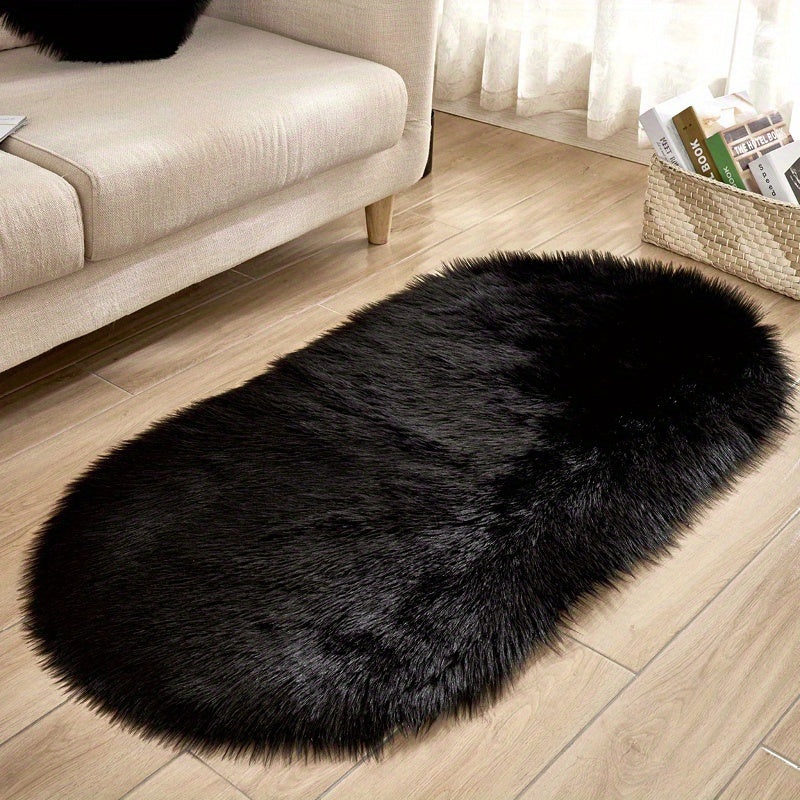 1pc Super Soft Area Rug, Plush Fluffy Faux Sheepskin Oval Floor Mat For Living Room Bedroom, Machine Washable Bedside Rugs, Shaggy Plush Carpet Faux Rug, Home Decor, Room Decor