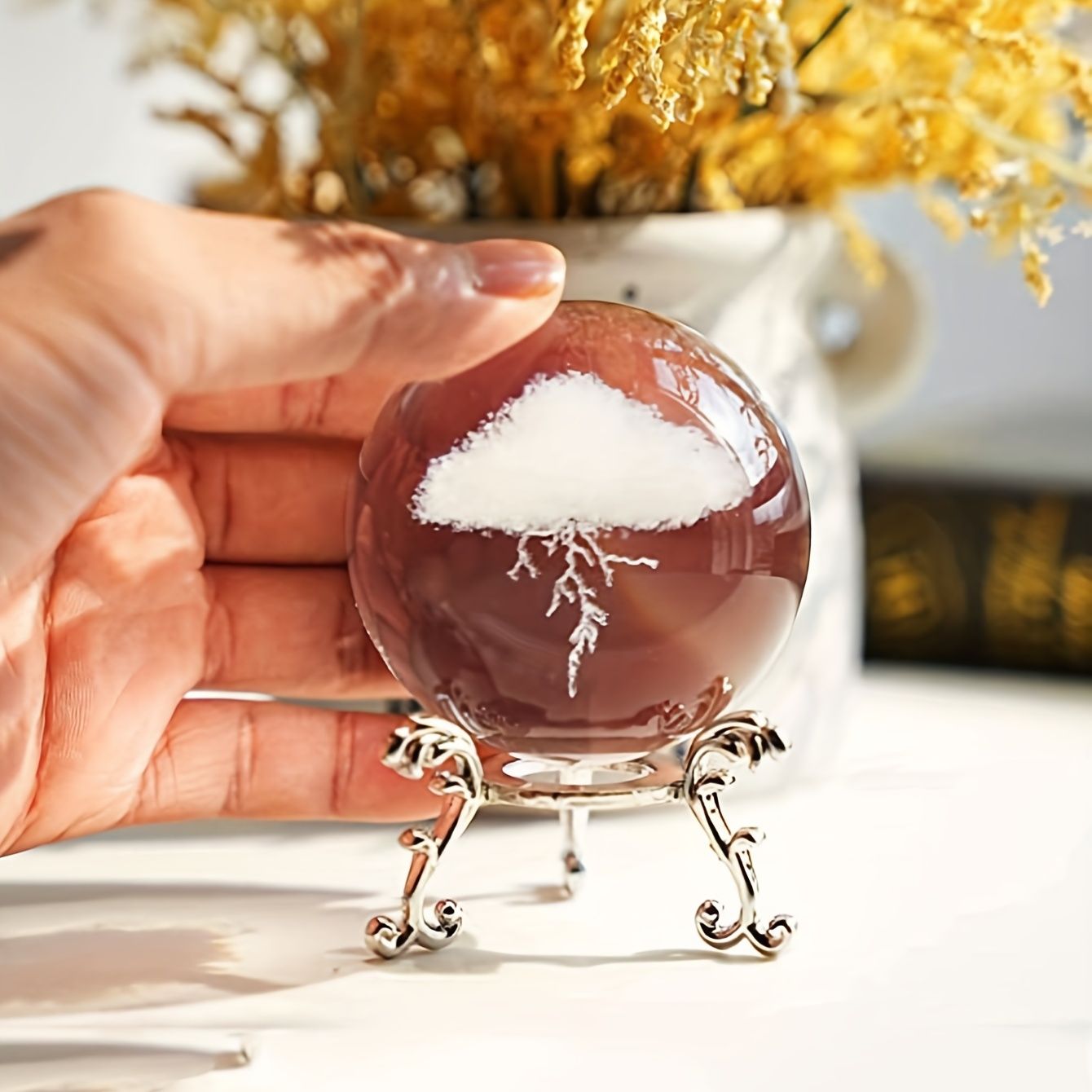 1pc Thunder Cloud Round Holiday Gift Desktop Home Creative Crystal Ball Small Ornaments, Living Room Bedroom Decoration Crafts, Home Decor,Christmas Gift