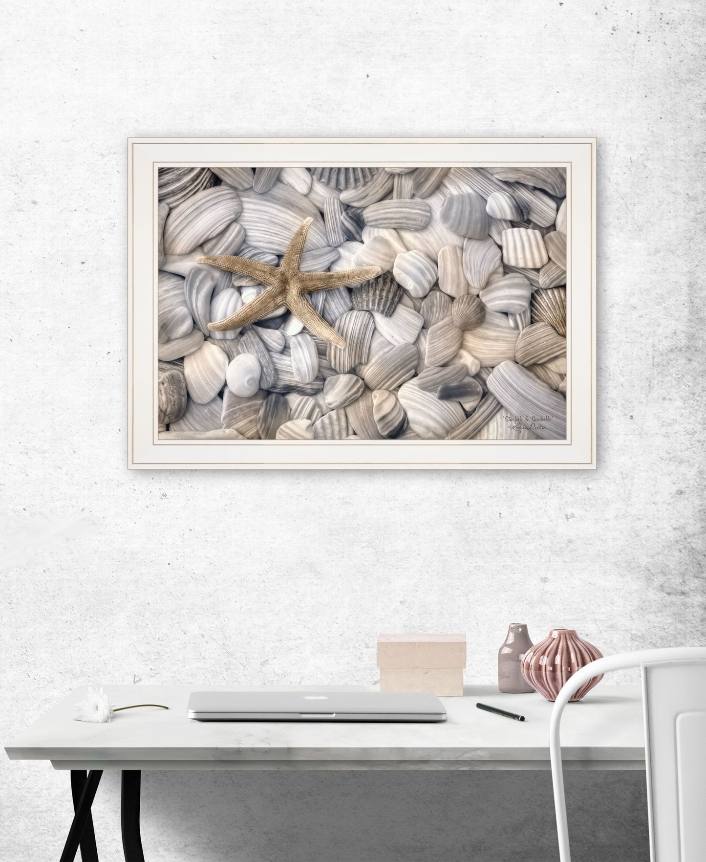 Trendy Decor 4U "Starfish & Seashells" Framed Wall Art, Modern Home Decor Framed Print for Living Room, Bedroom & Farmhouse Wall Decoration by Lori Deiter