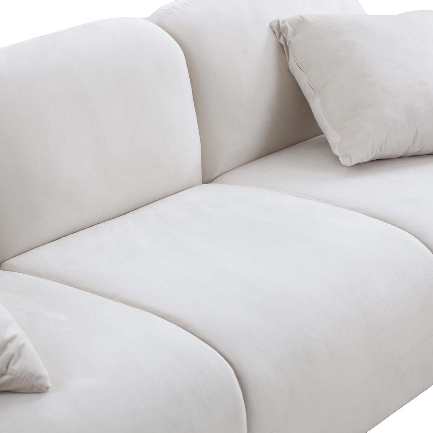 Mid Century Modern 3 seater Couch Velveteen sofa with solid wood leg for Living Room, bedroom, livingroom Beige