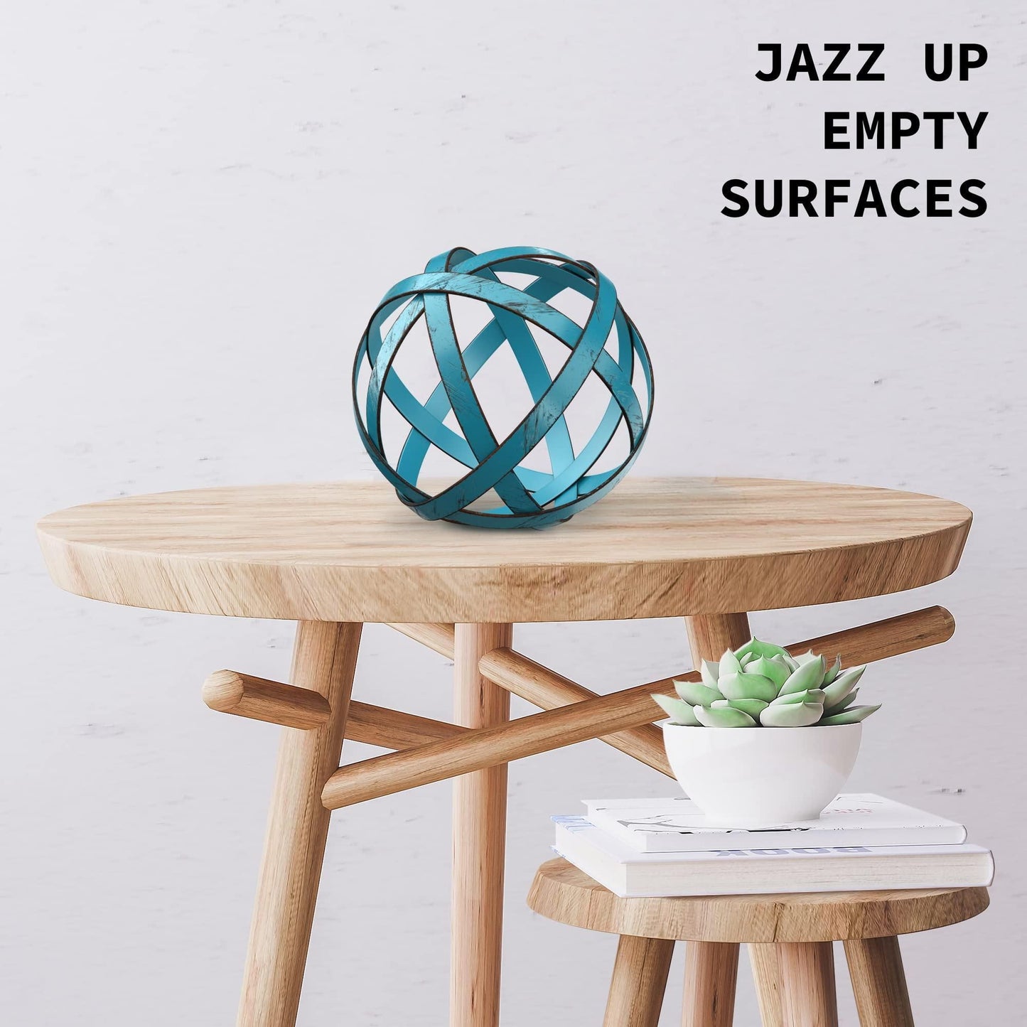 Metal Decorative Sphere for Home Decor Distressed Blue Hand Painted Modern Decorative Balls for Living Room Bedroom Kitchen Bathroom Office Table Decorative Orbs for Сenterpiece