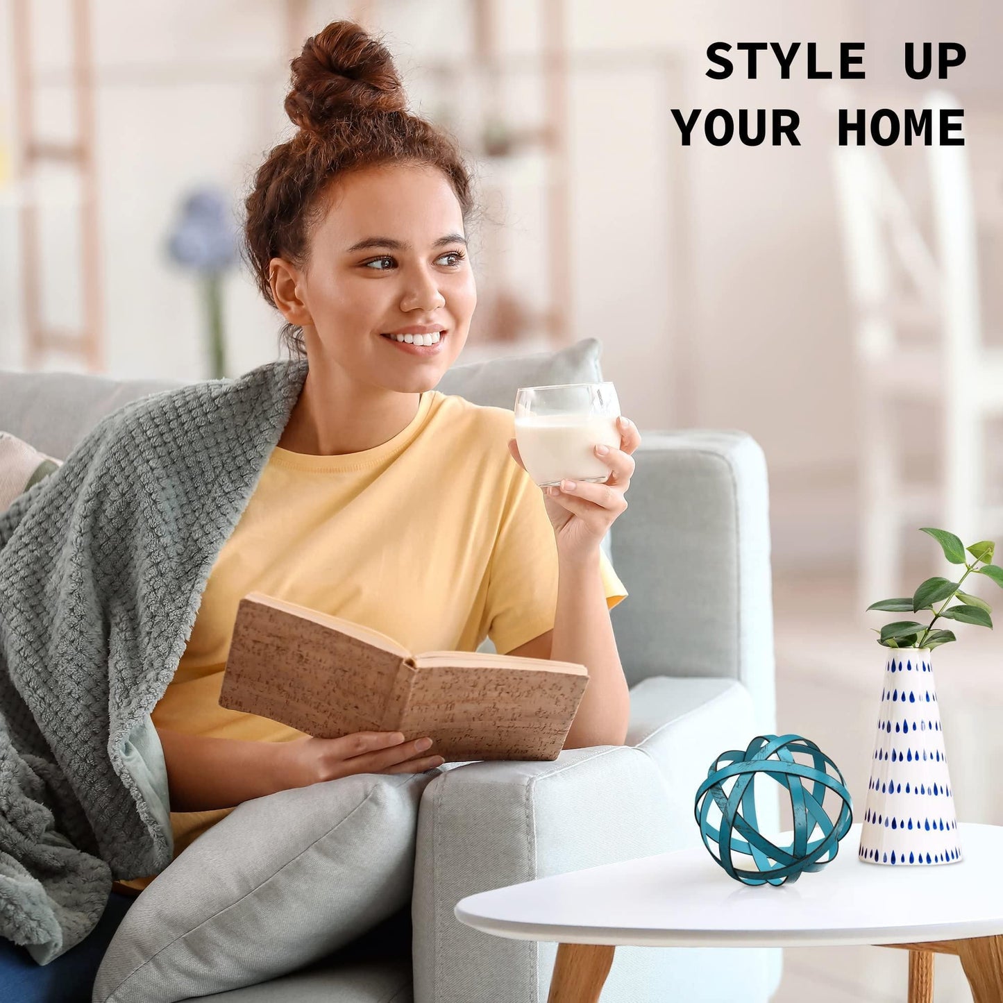 Metal Decorative Sphere for Home Decor Distressed Blue Hand Painted Modern Decorative Balls for Living Room Bedroom Kitchen Bathroom Office Table Decorative Orbs for Сenterpiece