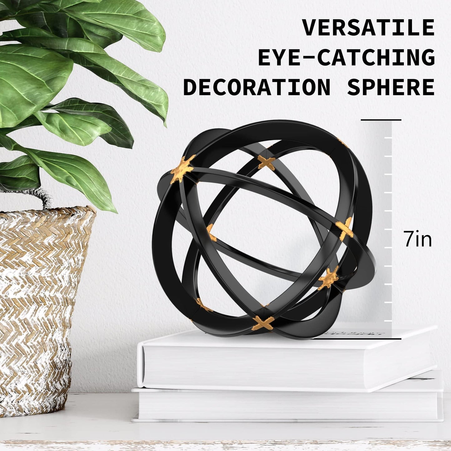 Metal Decorative Sphere for Home Decor Black Gold Hand Painted Modern Decorative Balls for Living Room Bedroom Kitchen Bathroom Office Table Decorative Orbs for Сenterpiece