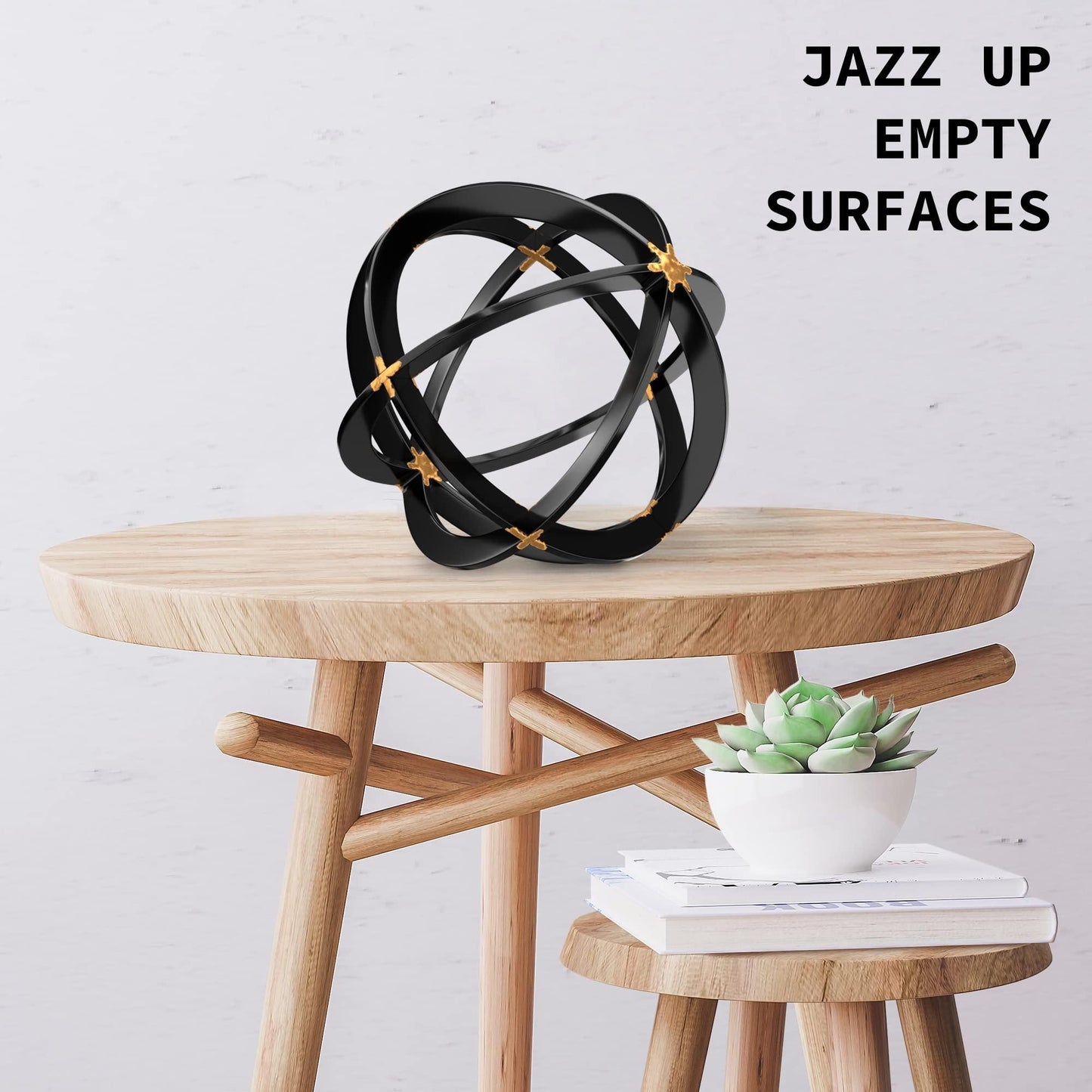 Metal Decorative Sphere for Home Decor Black Gold Hand Painted Modern Decorative Balls for Living Room Bedroom Kitchen Bathroom Office Table Decorative Orbs for Сenterpiece