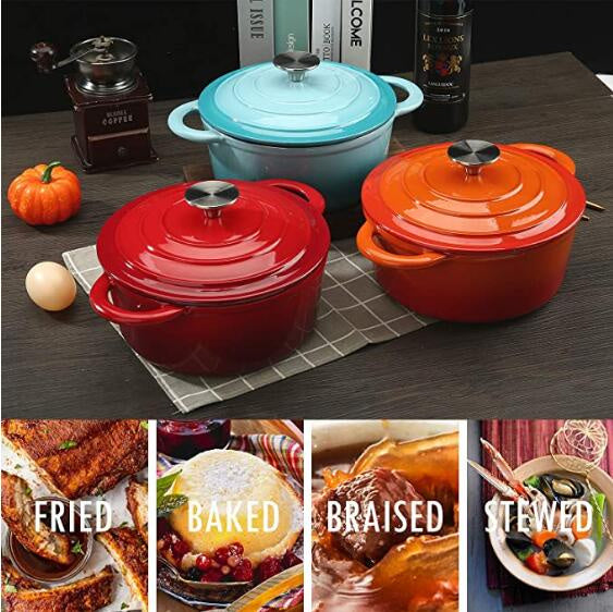 COOKWIN Enameled Cast Iron Dutch Oven with Self Basting Lid;  Enamel Coated Cookware Pot 4.5QT